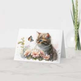 Cartão Aniversário Gato e Borboleta