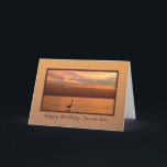 Cartão Aniversário, genro, vista para o mar no por do sol<br><div class="desc">Um por do sol bonito sobre as costas do Golfo do México com máscaras do vermelho, o ouro, e a laranja fazem uma imagem esplêndida e colorida para este cartão do aniversário para um genro. Um pássaro da garça-real de grande azul está na água no primeiro plano quando duas gaivota...</div>