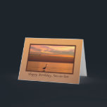 Cartão Aniversário, genro, vista para o mar no por do sol<br><div class="desc">Um por do sol bonito sobre as costas do Golfo do México com máscaras do vermelho, o ouro, e a laranja fazem uma imagem esplêndida e colorida para este cartão do aniversário para um genro. Um pássaro da garça-real de grande azul está na água no primeiro plano quando duas gaivota...</div>