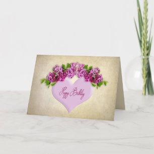 Cartão ANIVERSÁRIO - Geral - Elegância com Lilacs & Heart