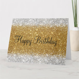 Cartão Aniversário Glittery Faux Dourado e Silver Glitter