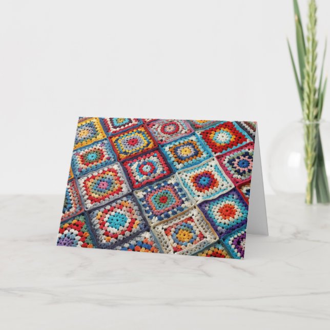 Cartão Aniversário, Granny Square Crocheted Quilt (Frente)