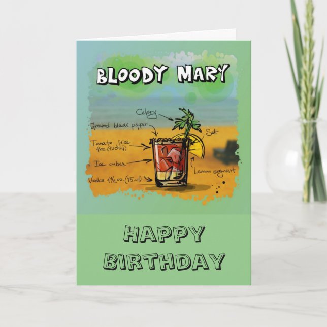 Cartão Aniversário/humor - receita do Bloody Mary (Frente)