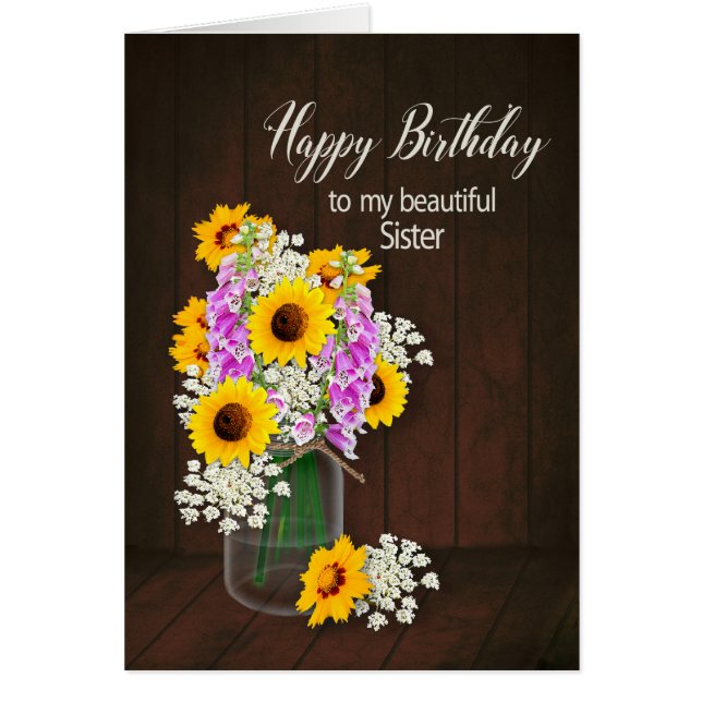 CARTÃO ANIVERSÁRIO - IRMÃ - PAÍS FLOWERS/VASE (Frente)