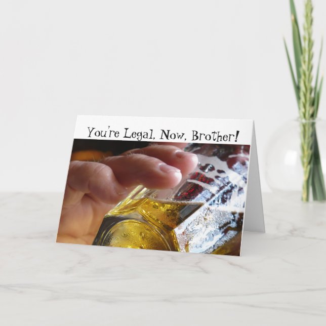 Cartão Aniversário, irmão, legal, 21. Cerveja em vidro. (Frente)