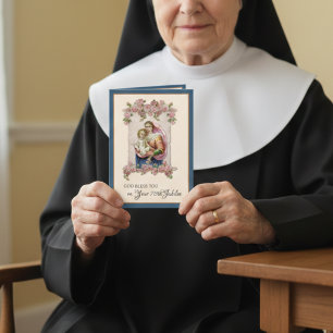 Cartão Aniversário Jubileu de Freira Católica Virgem Mari