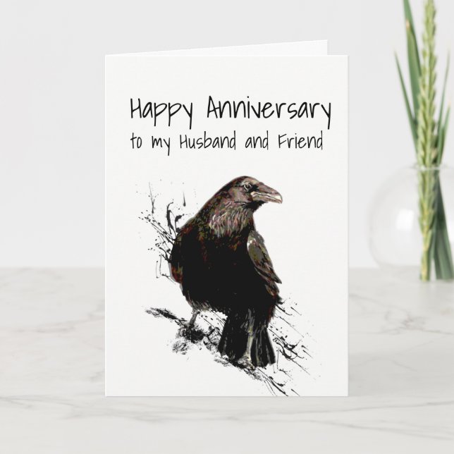 Cartão Aniversário, marido e amigo Raven Bird Art (Frente)