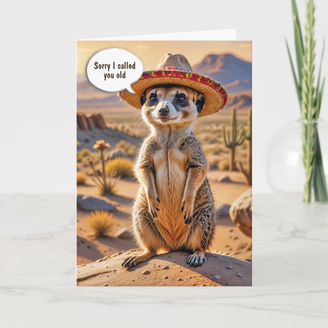 Cartão Aniversário Meerkat Vestindo um Sombrero (Frente)