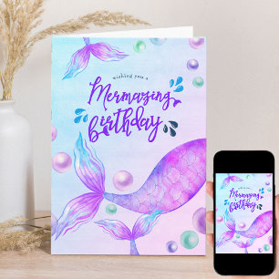Cartão Aniversário Mermazing Brilhante Sereia Personaliza