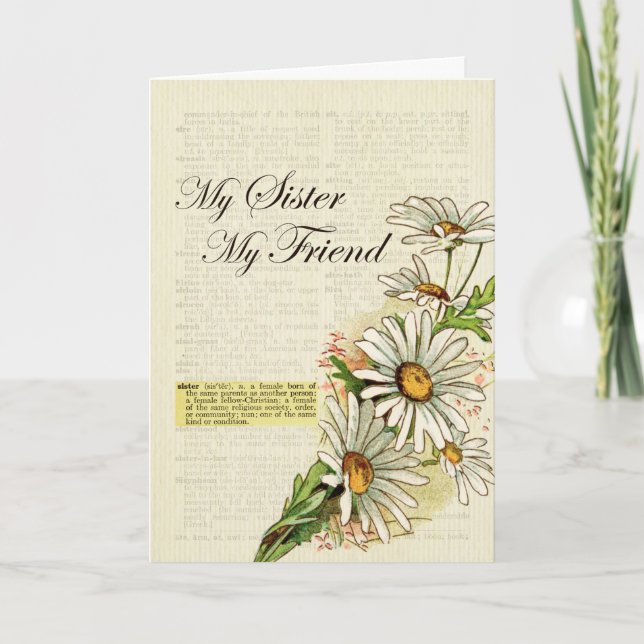 Cartão Aniversário Minha Irmã Meu Amigo Vintage Flowers (Frente)
