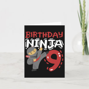 Cartão Aniversário Ninja 9 Anos Idade Crianças de Karate