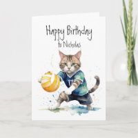 Aniversário Nome Personalizado Cat Jogando Voleibo