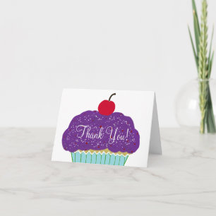 Cartão Aniversário Obrigado Cupcake Roxo