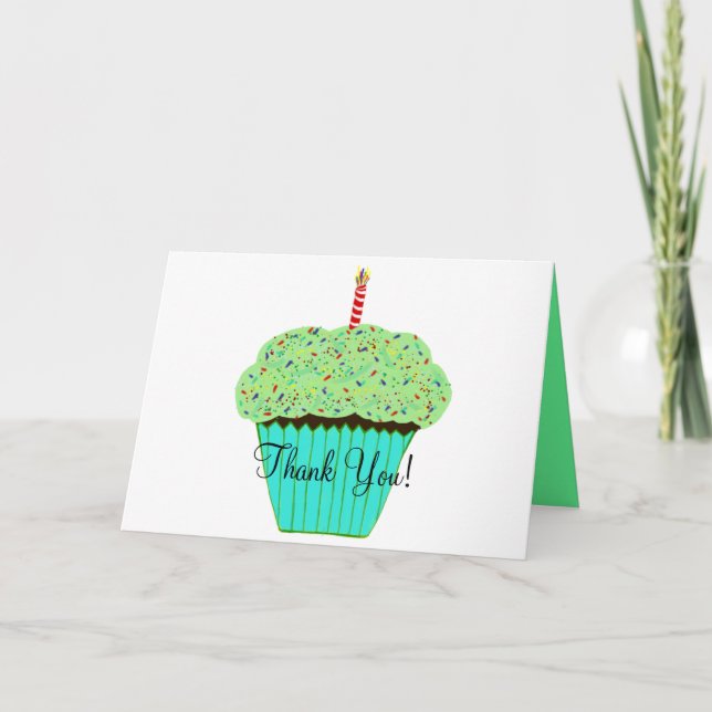 Cartão Aniversário Obrigado Cupcake Verde (Frente)