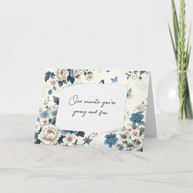 Cartão Aniversário Obtendo Velho Humor Chinoiserie Azul (Frente)