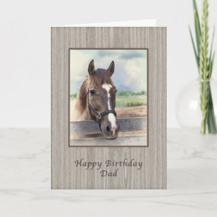 Cartão Aniversário, Pai, Cavalo Marrom com Bridle
