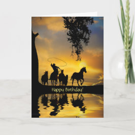 Cartão Aniversário País Ocidental Cowboy Feliz Trilhos