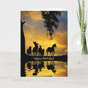 Cartão Aniversário País Ocidental Cowboy Feliz Trilhos