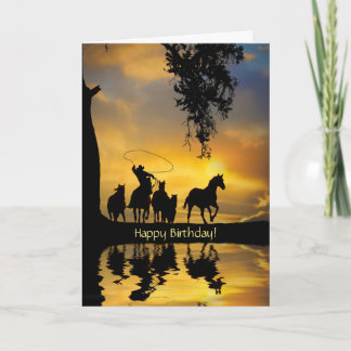Cartão Aniversário País Ocidental Cowboy Feliz Trilhos