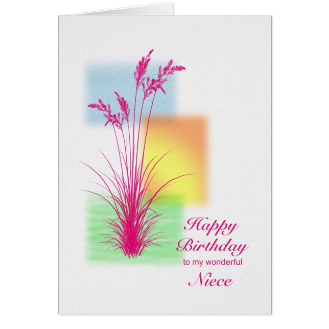 Cartão Aniversário para a sobrinha, cena de gramíneas (Frente)
