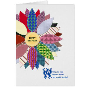Cartão Aniversário para amigo, flor costura