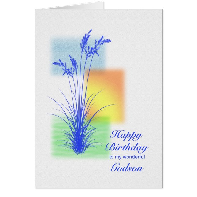 Cartão Aniversário para Godson, cena de gramíneas (Frente)