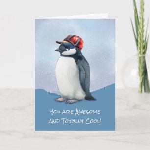 Cartão Aniversário para Menino Engraçado Pinguim com Chap
