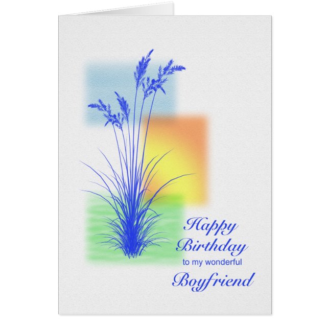 Cartão Aniversário para Namorado, cena de gramíneas (Frente)