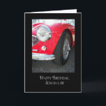 Cartão aniversário para o carro de esportes do vintage do<br><div class="desc">Carro de esportes vermelho do vintage para filho-no aniversário da lei.</div>