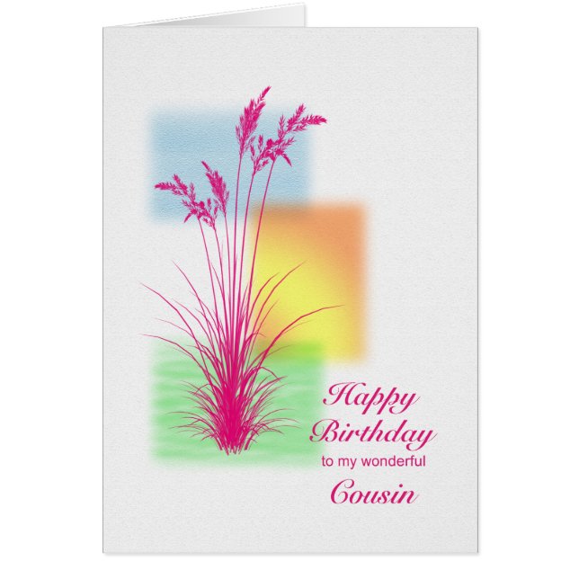 Cartão Aniversário para Primo, cena de gramíneas (Frente)