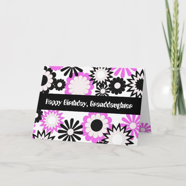 Cartão Aniversário para uma neta, flores brilhantes (Frente)