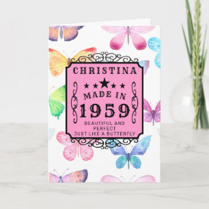 Cartão Aniversário Personalizado 1959 Borboleta Rosa Gir