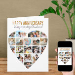 Cartão Aniversário Personalizado Branco da Colagem de Fot<br><div class="desc">Diga Feliz Aniversário com uma coleção de fotos cardíacas, carta personalizada. O modelo de foto está configurado para que você adicione suas fotos, trabalhando em linhas de cima para baixo. A colagem de fotos contém 18 fotos que são exibidas em uma mistura de retratos, paisagens e formatos quadrado/instagrama. Feliz Aniversário,...</div>