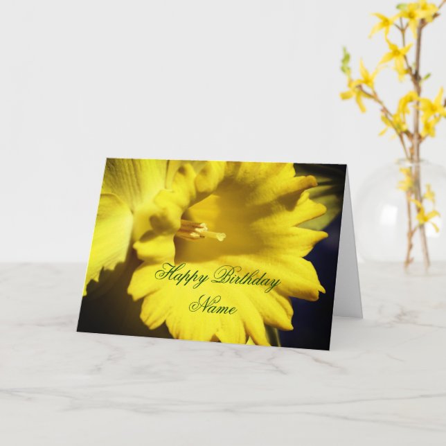 Cartão Aniversário Personalizado da Flor Amarelo Daffodil (Flor Amarela)