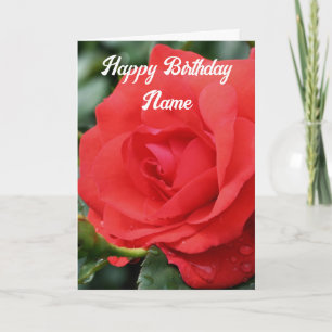 Cartão Aniversário Personalizado da Flor de rosa vermelha
