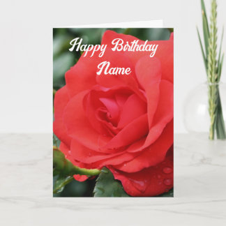 Cartão Aniversário Personalizado da Flor de rosa vermelha