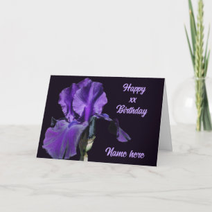 Cartão Aniversário Personalizado da Flor Roxo Iris
