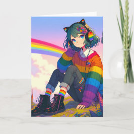 Cartão Aniversário Personalizado Da Garota Anime Rainbow 