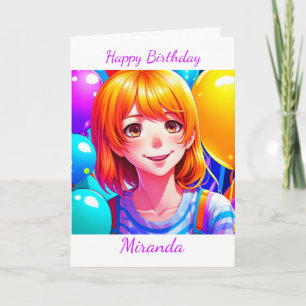 Cartão Aniversário Personalizado Da Menina De Anime