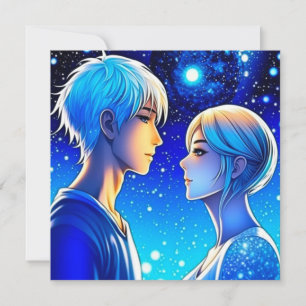 Cartão Aniversário Personalizado de Casal de Anime Românt