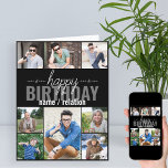 Cartão Aniversário Personalizado de Colagem de Fotos com<br><div class="desc">Cartão de aniversário personalizado para qualquer idade. O modelo de foto está pronto para você adicionar 8 de suas fotos favoritas e personalizar com o nome ou a relação da pessoa de aniversário, como pai, filho, irmão, etc. Dentro, o cartão diz "feliz aniversário" e você também tem a opção de...</div>