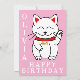 Cartão Aniversário Personalizado de Gato Sortudo