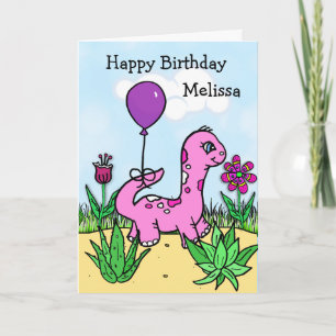 Cartão Aniversário Personalizado de Menina Dinossauro