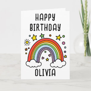 Cartão Aniversário Personalizado de Meninas Arco-Íris Cap