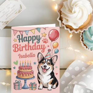 Cartão Aniversário Personalizado do Corgi Fofo