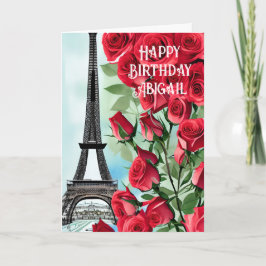 Cartão Aniversário personalizado do Eiffel Tower Rosa ver