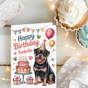 Cartão Aniversário Personalizado do Rottweiler Fofo