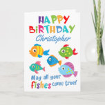Cartão Aniversário Personalizado Engraçado dos Peixes<br><div class="desc">Que todos os seus peixes se realizem! Este design de peixe giro contém diversão! Personalize com seu próprio nome e dentro de mensagem.</div>