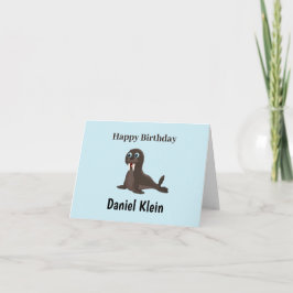Cartão Aniversário personalizado fofa foca cinza azul