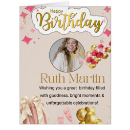 Cartão Aniversário Personalizado Rosa e Dourado